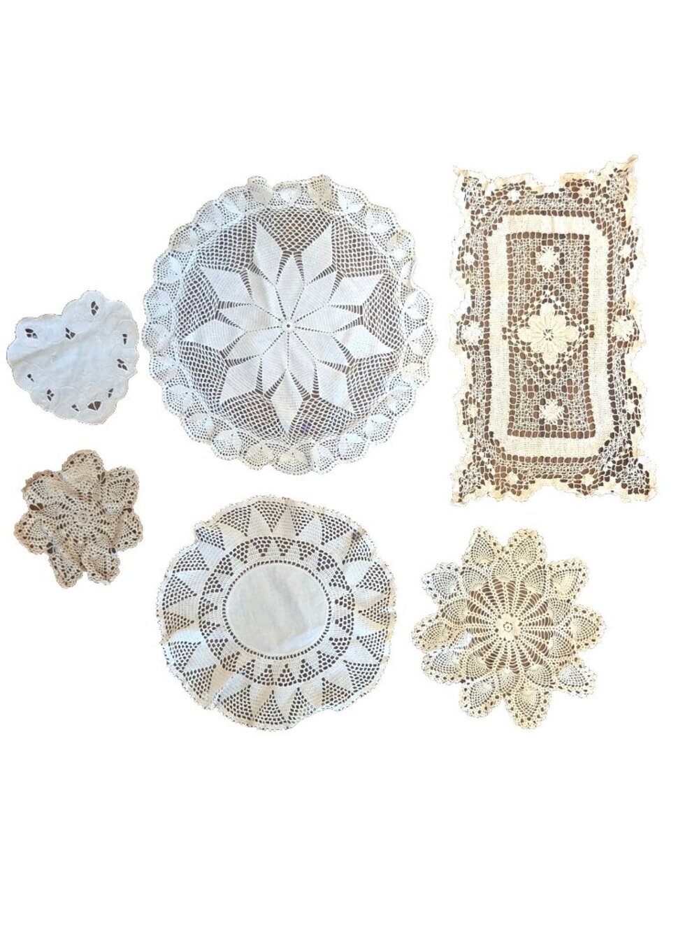 6 Various Off White Doilies for Crafts Vintage Cream Home Decor Tea Party
